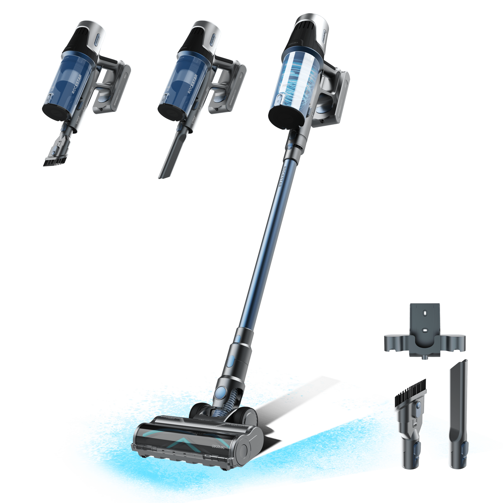 Conga Rockstar RS50 Aspirador vertical BLDC. 400 W e 120 AW de potência de sucção. Modo Auto. Limpa até 130 m2 sem interrupções no modo Eco.