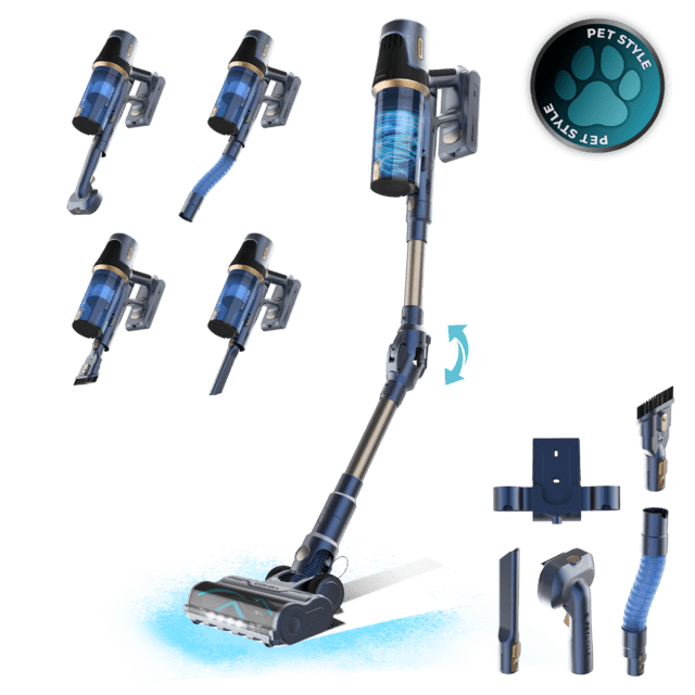 Conga Rockstar RS70 Pet Flex Aspirador escoba sin cables con 500 W y 150 AW de potencia de succión. Modo Auto. Cepillo para animales y tubo flexible. Limpia hasta 140 m2 sin parones en modo Eco.