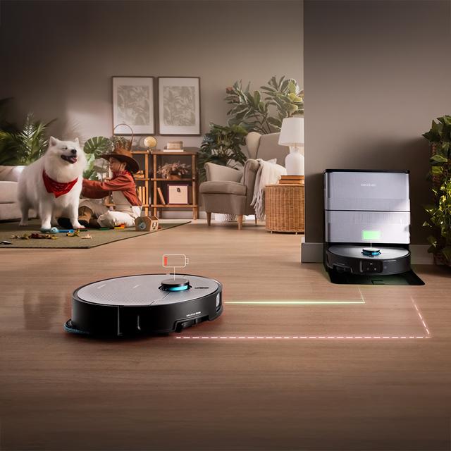 Conga X100 Robot aspirador con sistema de limpieza adaptativa. 20000 Pa de poder de succión, base 4 en 1 con desinfección. Inteligencia Artificial con cámara. Mopas giratorias elevables. Cepillo lateral y mopa extensible. App con video manager.