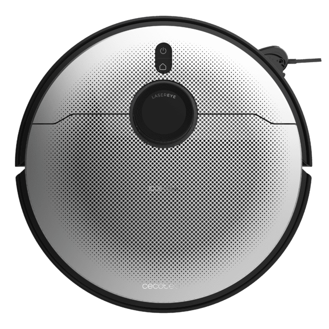 Aspirador de pó robô Conga X100 com sistema de limpeza adaptável. Potência de sucção de 20.000 Pa, base 4 em 1 com desinfecção. Inteligência artificial com câmera. Mopas giratórias com elevação. Escova lateral e esfregão extensível. Aplicativo com gerenciador de vídeos.