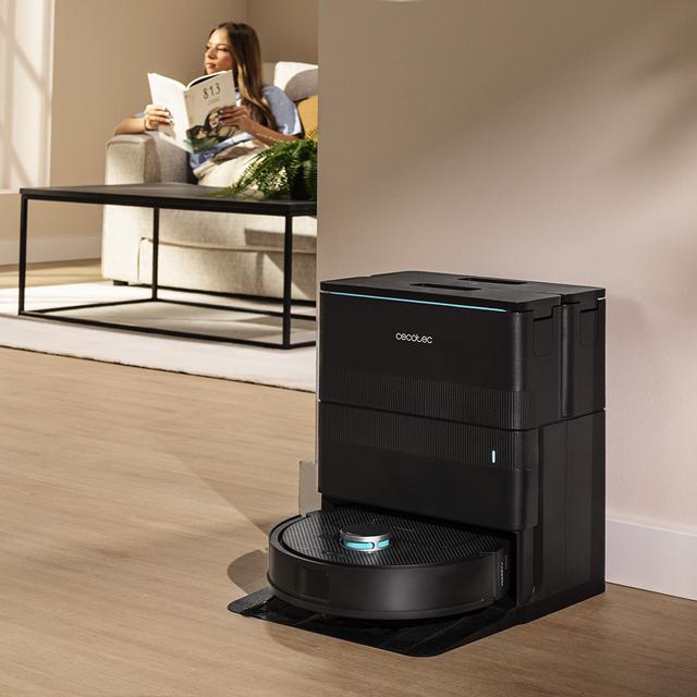 Conga X50 Robot aspirador con Motor de succión 15000 Pa. Base 4 en 1, navegación láser, mopas spin, cepillo lateral. Base total de autovaciado de polvo, agua y limpieza de las mopas. App y conexión Bluetooth y WiFi para redes 2,4 GHz.