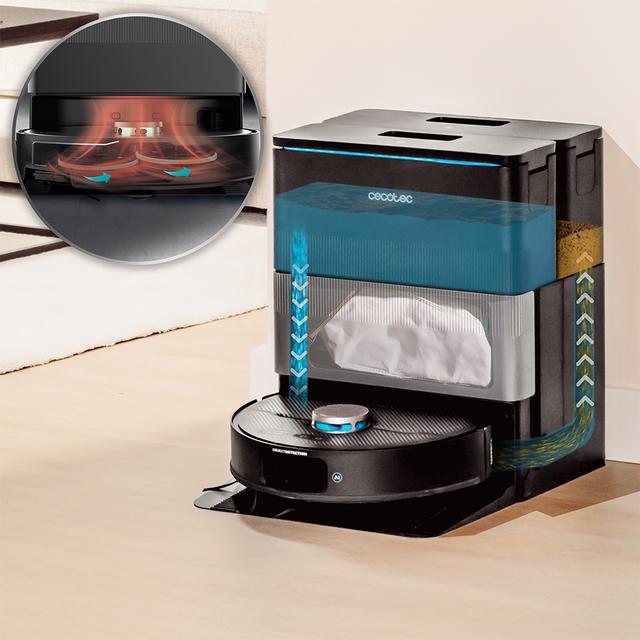 Conga X70 Robot aspirador con base autovaciado con Motor de succión 15000 Pa. Base 4 en 1. Tecnología láser e Inteligencia Artificial. Mopas giratorias. Cepillo lateral. App y conexión Bluetooth y WiFi para redes 2,4 GHz.