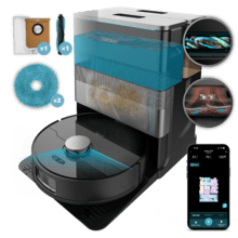 Conga X70 Robot aspirador con base autovaciado con Motor de succión 15000 Pa. Base 4 en 1. Tecnología láser e Inteligencia Artificial. Mopas giratorias. Cepillo lateral. App y conexión Bluetooth y WiFi para redes 2,4 GHz.