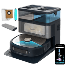 Conga Z100 Robot aspirador especialista en fregado con tecnología AI LaserEye. Fregado profesional con su mopa bimaterial XXL. Base total de autovaciado de polvo, de agua y limpieza de las mopas.  20000 Pa de presión de succión. APP y vinculación con Bluetooth y rededs 2,4 y 5 Ghz.