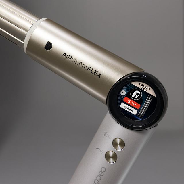 AirGlam 14in1 Flex Champagne Cepillo moldeador, con 14 accesorios, función flex, pantalla digital y estuche de cuero