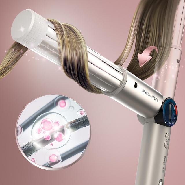 AirGlam 14in1 Flex Champagne Cepillo moldeador, con 14 accesorios, función flex, pantalla digital y estuche de cuero