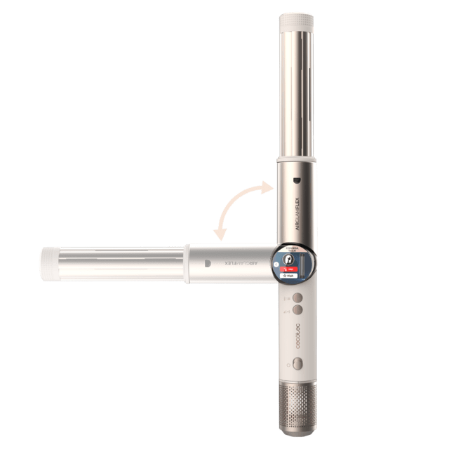 AirGlam 14in1 Flex Champagne Brosse soufflante, avec 14 accessoires, fonction Flex, écran numérique et étui en cuir