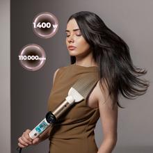 AirGlam 14in1 Flex Champagne Brosse soufflante, avec 14 accessoires, fonction Flex, écran numérique et étui en cuir