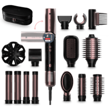 AirGlam 14in1 Flex Black Cepillo moldeador AirGlam 14in1 Flex Champagne, con 14 accesorios, función flex, pantalla digital y estuche de cuero
