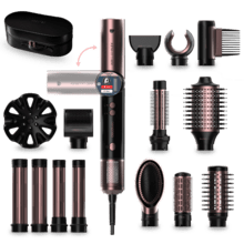 AirGlam 14in1 Flex Black Cepillo moldeador, con 14 accesorios, función flex, pantalla digital y estuche de cuero