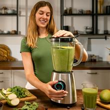 Power Black Titanium 2300MAX Inox Frullatore da tavolo con potenza massima di 2300 W e rifiniture in acciaio inossidabile, lame con rivestimento in titanio nero e 1,8 l di capacità. Include filtro per centrifugati senza polpa.