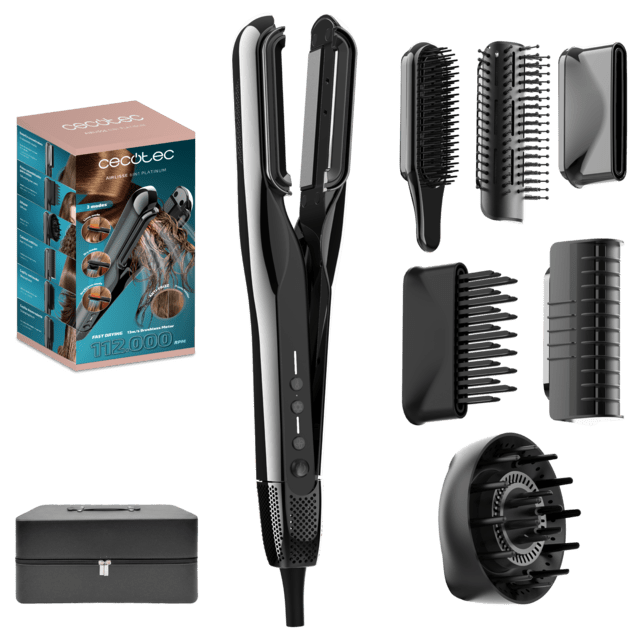 AirLisse 6in1 Premium: Plancha de Pelo con Aire, 13m/s de flujo de aire, 112.000 rpm, Función Plasma, Motor Brushless, Incluye 6 Accesorios, Cepillo convencional incluido, Estuche premium