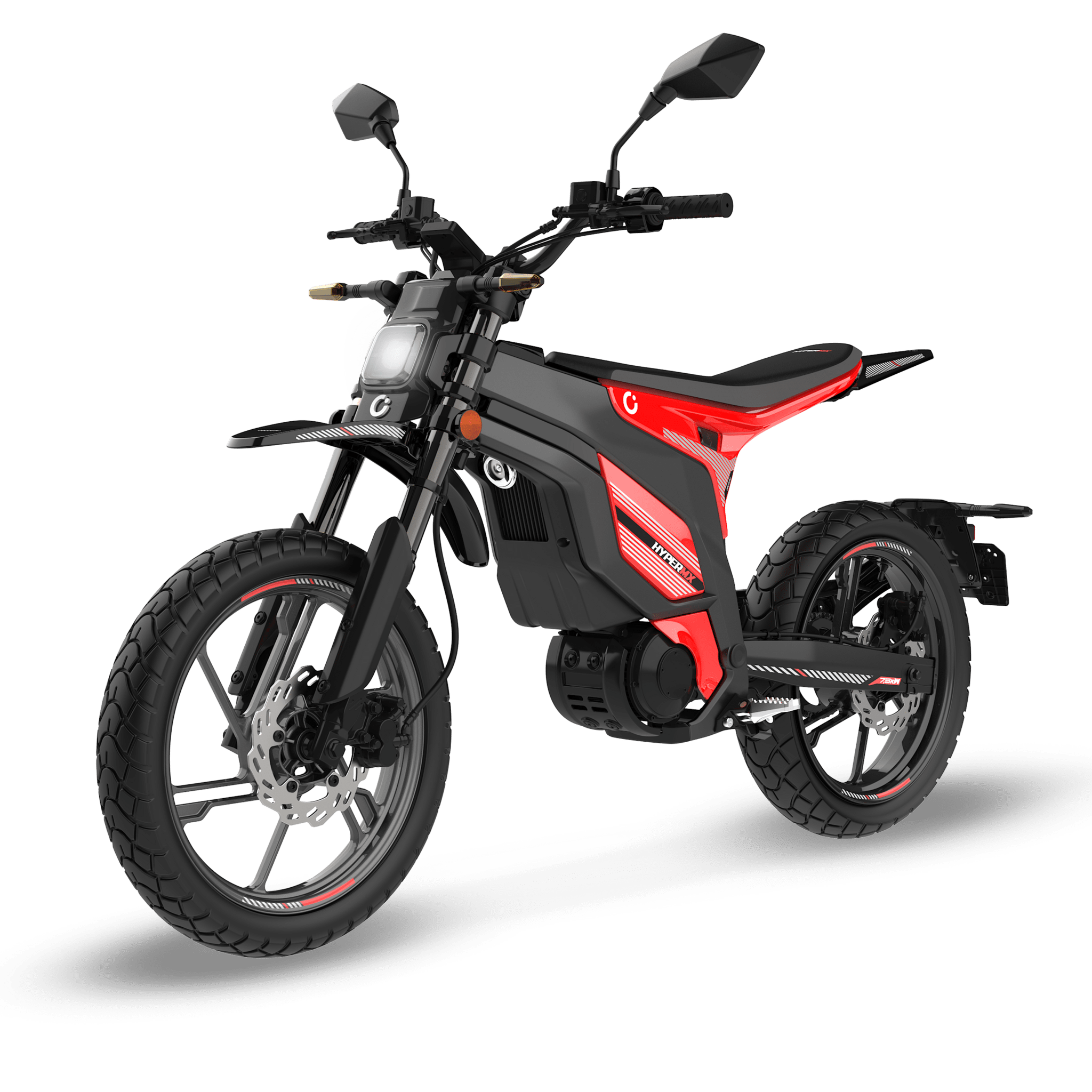 Hyper MX Motocicleta eléctrica urbana con potencia máxima de 6.400 W y autonomía de hasta 75 km. Equipada con motor central para una entrega de potencia equilibrada y batería extraíble para facilitar la recarga. Homologada como L3e, apta para permiso A1 o B con más de 3 años de antigüedad. Incorpora neumáticos all-terrain que mejoran la versatilidad en uso urbano.