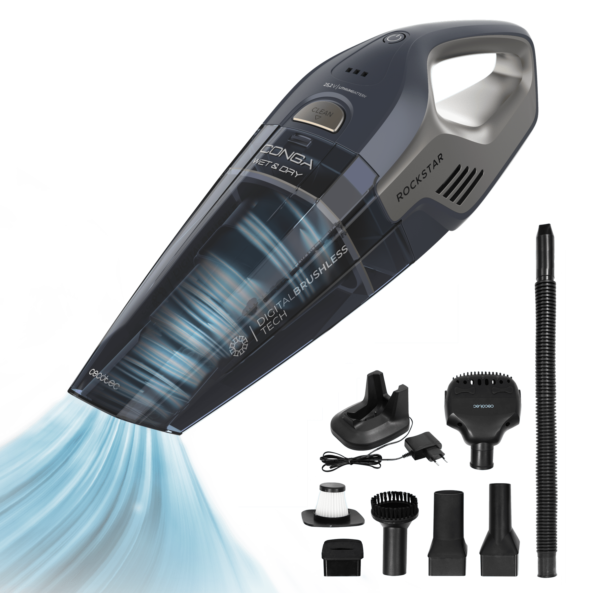 Conga Rockstar 25,2V Animal Hand Aspirateur à main BLDC de 25,2 V. Il aspire solides et liquides. Réservoir de 500 ml. convient pour toutes les surfaces.