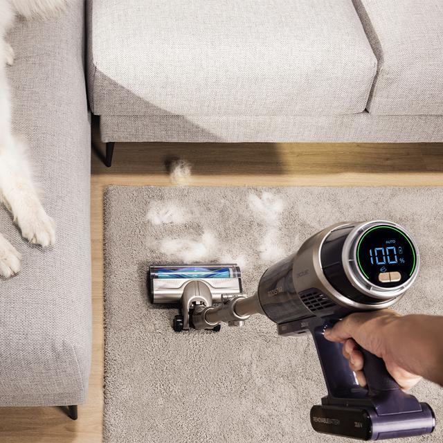 Conga Rockstar RX90 AI AquaPet Flex Aspirador escoba sin bolsa sin cables con Máxima potencia de succión de 350 AW y ultrapotencia de 850 W. 100 minutos de autonomía. Inteligencia Artificial. Cepillo HairLess antienredos. Tubo flexible y kit de accesorios completo.