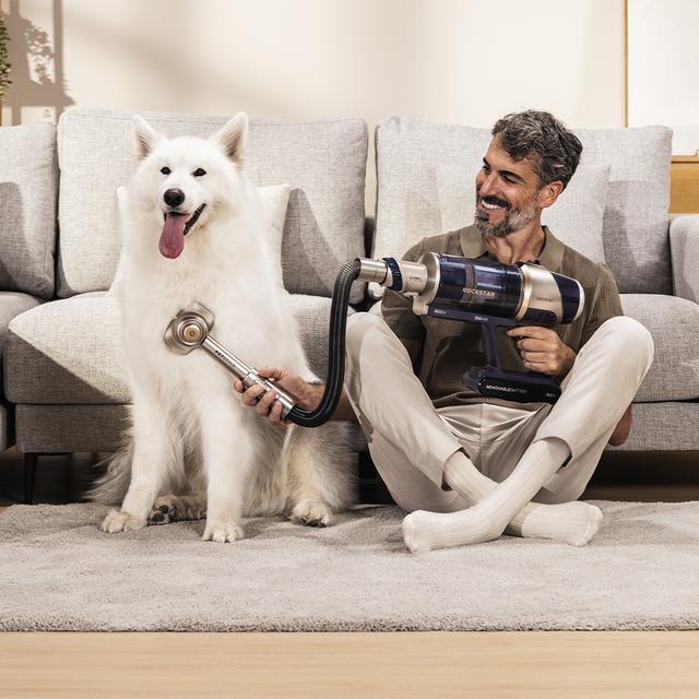 Conga Rockstar RX90 AI AquaPet Flex Aspirador escoba sin bolsa sin cables con Máxima potencia de succión de 350 AW y ultrapotencia de 850 W. 100 minutos de autonomía. Inteligencia Artificial. Cepillo HairLess antienredos. Tubo flexible y kit de accesorios completo.