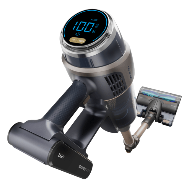 Conga Rockstar RX90 AI AquaPet Flex Aspirador escoba sin bolsa sin cables con Máxima potencia de succión de 350 AW y ultrapotencia de 850 W. 100 minutos de autonomía. Inteligencia Artificial. Cepillo HairLess antienredos. Tubo flexible y kit de accesorios completo.