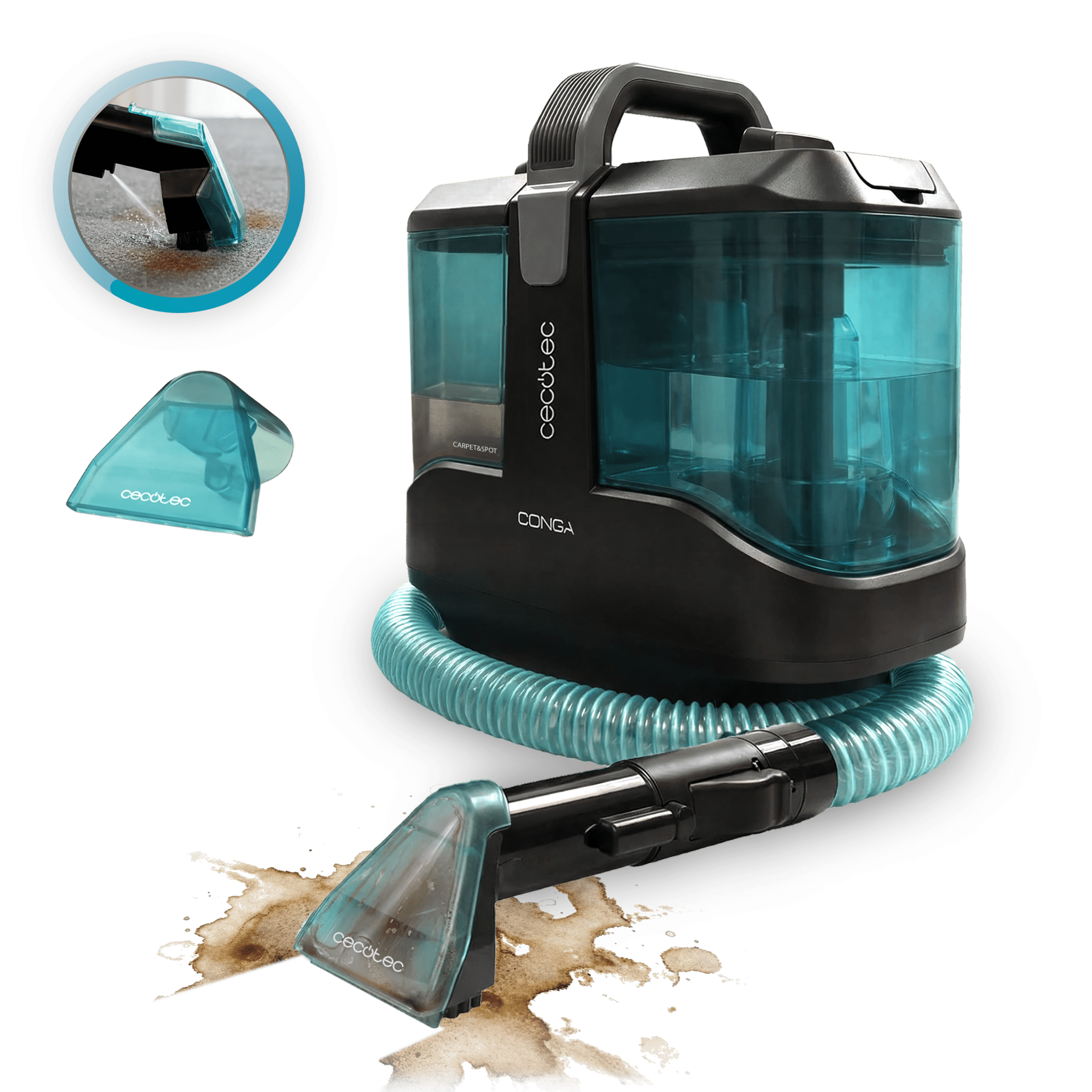 Conga 3000 Carpet&Spot Clean Max Lava tappezzeria. 450 W de potenza e 13 kPa. Design compatto. Serbatoio d'acqua pulita da 1000 ml e serbatoio d'acqua sporca da 550 ml.  Spray.