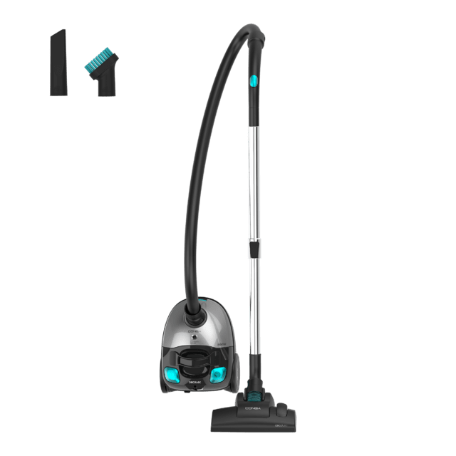 Conga Powerbag 2000 Compact Plus Aspirador de trineo de 800 W de potencia. Con bolsa. Máxima capacidad de la bolsa de hasta 2 L con filtrado de alta eficiencia y tubo telescópico metálico. Incluye accesorios aptos para muebles y esquinas que permiten la limpieza de las zonas más complicadas.