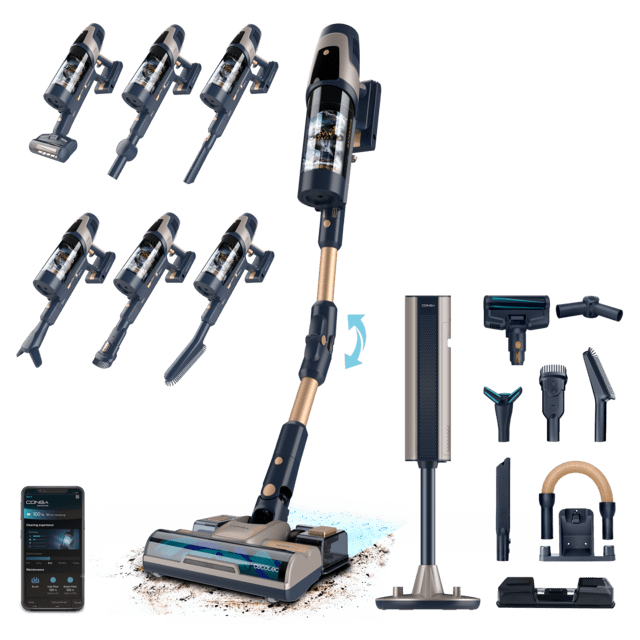 RZ90 AI AquaPet Flex Connected Aspirador escoba sin cables con base de autovaciado. 310 AW y 850 W. Tubo flexible. Inteligencia Artificial y contador de partículas. APP. Cepillo de animales y accesorio WaterTank de fregado.