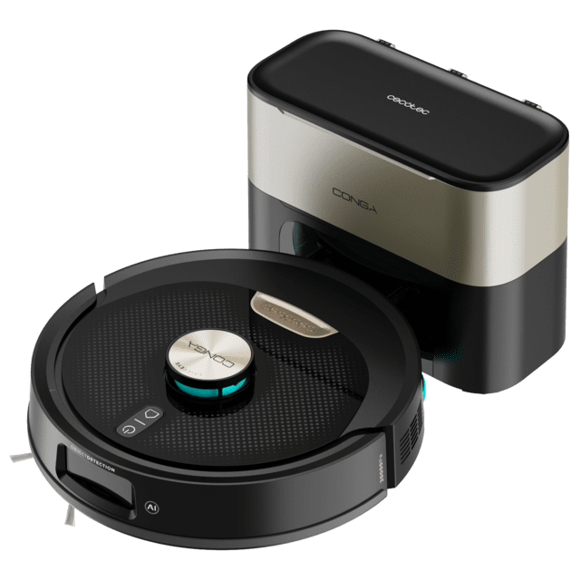 Conga Y100 Spin AI Robot aspirador con Navegación láser. 20000 Pa de presión de succión. - de autonomía. Cepillo de silicona especial para casas con mascotas. Base de autovaciado con bolsa de polvo.