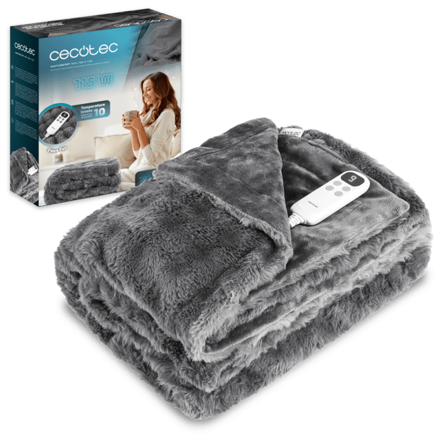 HeatConfort Noa (180 x 130) Manta eléctrica 180x130 con Apagado Automático y 10 Niveles de Temperatura Ajustables. Faux fur.