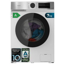 Bolero DressCode 7450 Inverter Lavadora blanca de 7 kg de capacidad y 1200 rpm, 16 programas, Clase A-10 %, motor Inverter Plus, elegante panel inox, SteamMax, Drum Clean, Allergy Care, Pearl Drum, Delay Start, Función Silence, Stop&Go y KidLock.