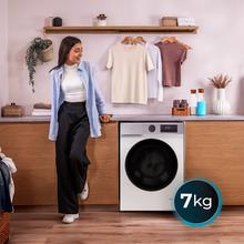 Bolero DressCode 7450 Inverter Lavadora blanca de 7 kg de capacidad y 1200 rpm, 16 programas, Clase A-10 %, motor Inverter Plus, elegante panel inox, SteamMax, Drum Clean, Allergy Care, Pearl Drum, Delay Start, Función Silence, Stop&Go y KidLock.