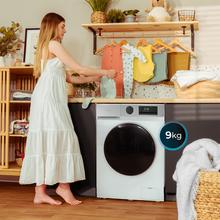 Bolero DressCode 9450 Inverter Lave-linge blanc d'une capacité de 9 kg, 1400 tr/min, 16 programmes, classe A-10 %, moteur Inverter Plus, élégant panneau en acier inoxydable, SteamMax, Drum Clean, Allergy Care, Pearl Drum, départ différé, fonction Silence, Stop&Go et Kid Lock.