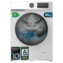 Bolero DressCode 10450 Inverter Lave-linge blanc d'une capacité de 10 kg, 1410 tr/min, 16 programmes, classe A-10 %, moteur Inverter Plus, élégant panneau en acier inoxydable, SteamMax, Drum Clean, Allergy Care, Pearl Drum, départ différé, fonction Silence, Stop&Go et Kid Lock.