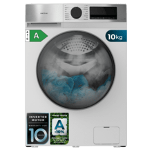 Bolero DressCode 10450 Inverter Lavadora blanca de 10 kg de capacidad y 1400 rpm, 16 programas, Clase A-10 %, motor Inverter Plus, elegante panel inox, SteamMax, Drum Clean, Allergy Care, Pearl Drum, Delay Start, Función Silence, Stop&Go y Kid Lock.
