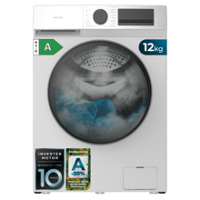 Bolero DressCode 12450 Inverter Lavadora blanca de 12 kg de capacidad y 1400 rpm, 16 programas, Clase A-20 %, motor Inverter Plus, elegante panel inox, SteamMax, Drum Clean, Allergy Care, Pearl Drum, Delay Start, Función Silence, Stop&Go y Kid Lock.