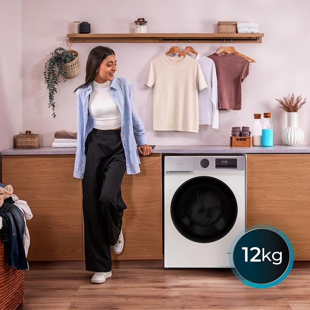 Bolero DressCode 12450 Inverter Lavadora blanca de 12 kg de capacidad y 1400 rpm, 16 programas, Clase A-20 %, motor Inverter Plus, elegante panel inox, SteamMax, Drum Clean, Allergy Care, Pearl Drum, Delay Start, Función Silence, Stop&Go y Kid Lock.