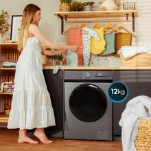 Bolero DressCode 12450 Inverter Steel Lavadora de 12 kg de capacidad y 1400 rpm, 16 programas, Clase A-20 %, motor Inverter Plus, elegante panel inox, SteamMax, Drum Clean, Allergy Care, Pearl Drum, Delay Start, Función Silence, Stop&Go y Kid Lock.