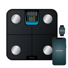 Surface Precision HealthySmart Balança inteligente com aplicativo, Bluetooth e 25 parâmetros, 28x28 cm, tela LCD, capacidade máxima de 180 kg.