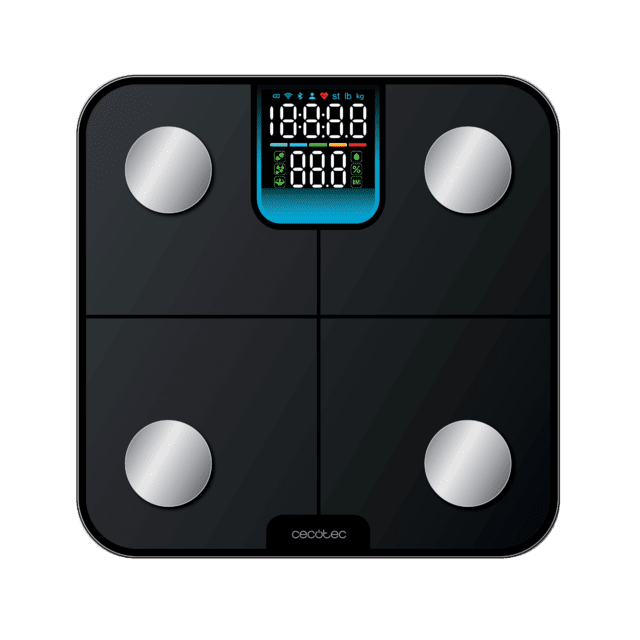 Surface Precision HealthySmart Balança inteligente com aplicativo, Bluetooth e 25 parâmetros, 28x28 cm, tela LCD, capacidade máxima de 180 kg.