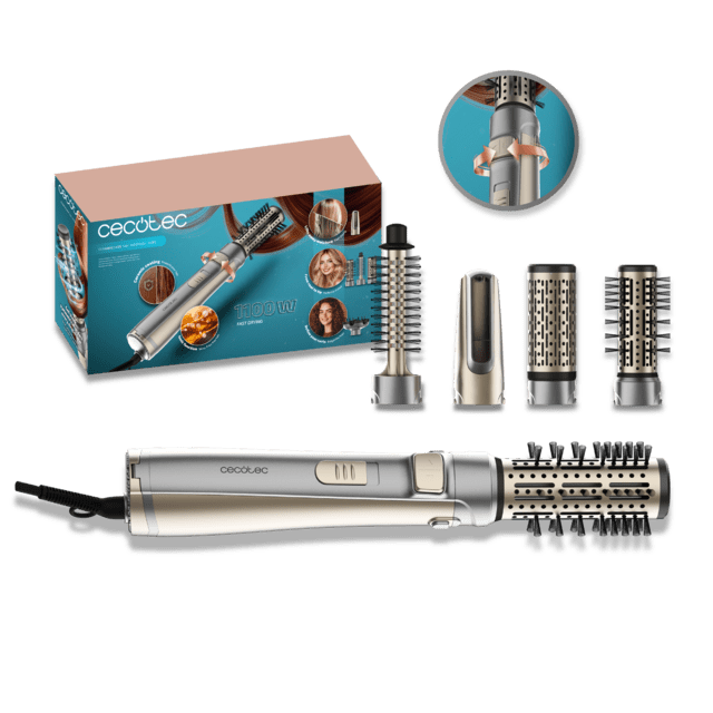 CeramicCare 5in1 AirBrush Gyro Rotierende Warmluftbürste – mit 5 Aufsätzen, Trocknet, lockt, stylt und verleiht Volumen, Bidirektionale Rotation, Keramikbeschichtung, Ionen-Funktion, 1100 W, Kühle Spitze, 3 Temperatur- und Geschwindigkeitsstufen