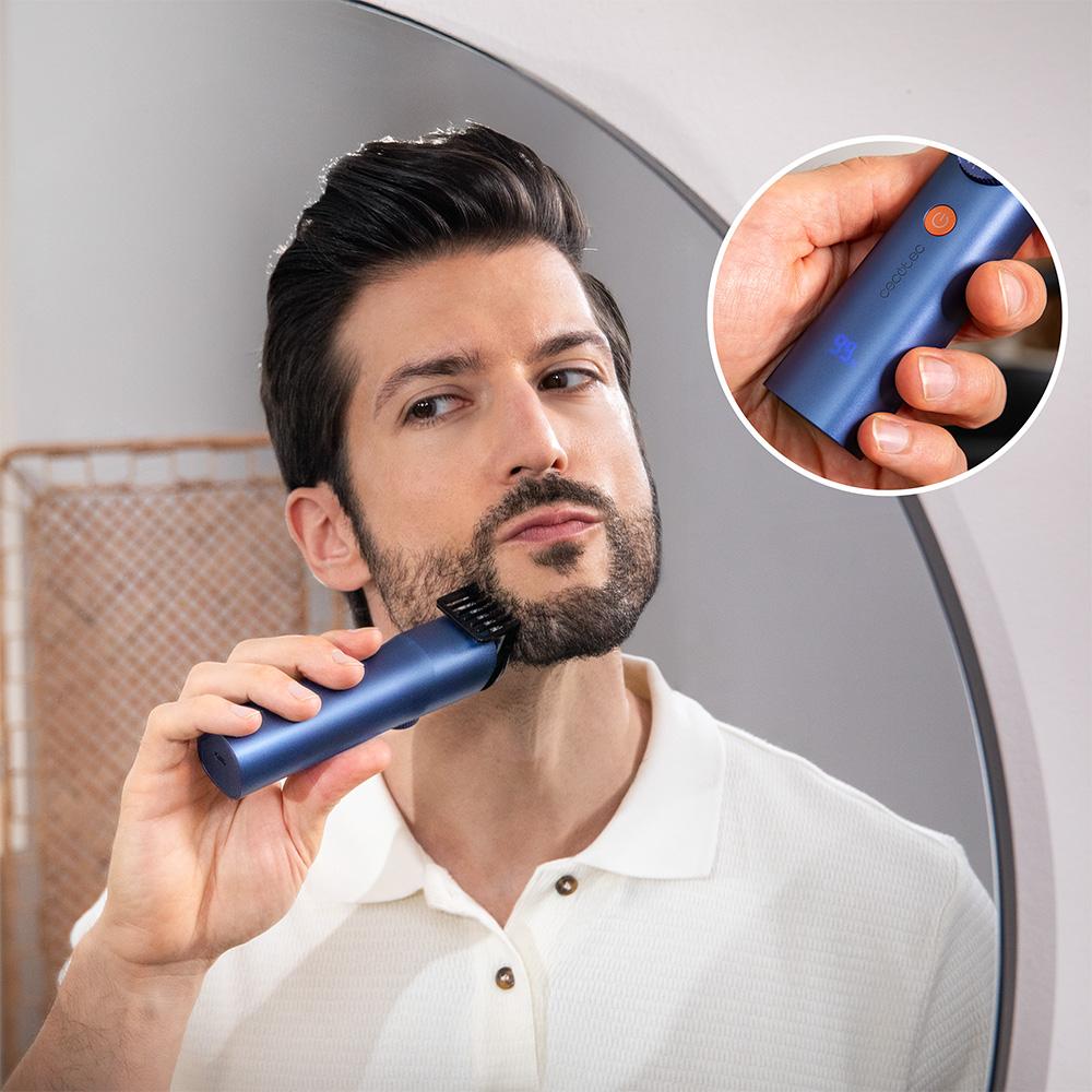 Pantalla LED del barbero Cecotec PrecisionCare Barber Pro durante el uso