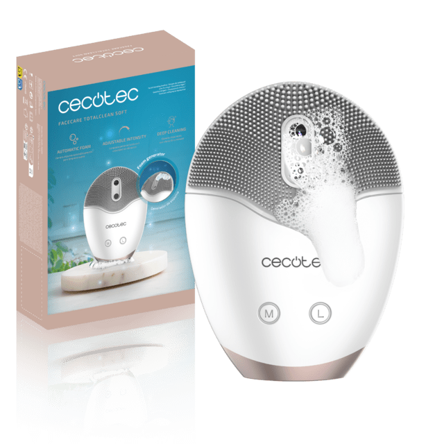 FaceCare TotalClean Soft – Limpiador Facial Ultrasónico con Generador de Jabón Automático, Vibración Sónica + Masaje Reafirmante, Silicona de Grado Alimenticio, 60 min de Autonomía, IPX6 Waterproof, Control de Velocidad