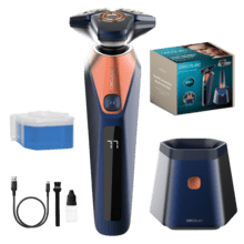 PrecisionCare Saphire Pro Rasoio rotante con base autopulente 3-5 minuti, Include liquido autopulente, Durata di 90 minuti, Lame in titanio