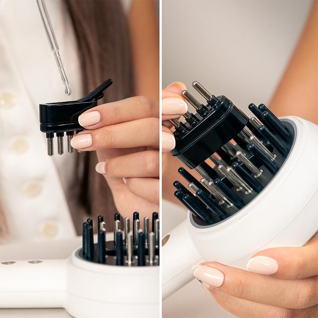 HairCare Revitalize TotalCare, Cepillo Reparador con Microcorrientes EMS, Luz LED Roja y Azul, Aplicador de Serum y 5 Niveles de Intensidad, Nutre, Reafirma y Fortalece el Cabello desde la Raíz