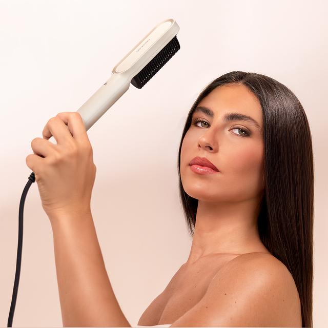 InstantCare Lisse, Cepillo Alisador con 25 Dientes, 5 Temperaturas para Todo Tipo de Cabello, Revestimiento Cerámico, Chips Inteligentes, Calentamiento en 30s, Guante Térmico y Clips Incluidos, Apagado Automático