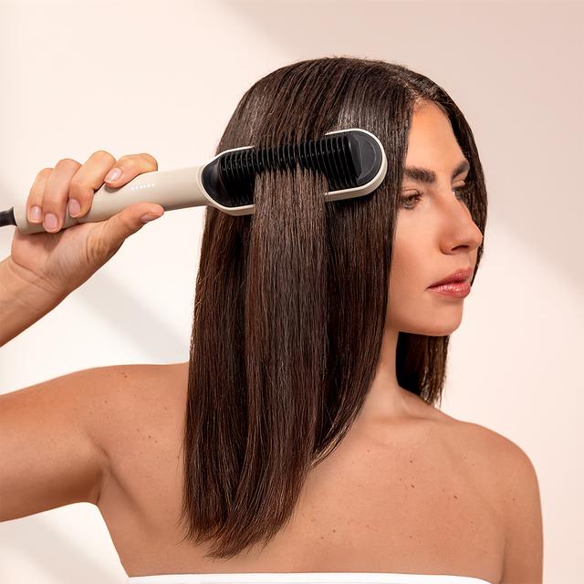 InstantCare Lisse, Cepillo Alisador con 25 Dientes, 5 Temperaturas para Todo Tipo de Cabello, Revestimiento Cerámico, Chips Inteligentes, Calentamiento en 30s, Guante Térmico y Clips Incluidos, Apagado Automático
