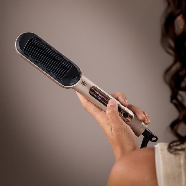 InstantCare Lisse IonTech Cepillo Alisador con Tecnología de Iones, 9 Ajustes de Temperatura (130ºC–210ºC), Revestimiento Cerámico, 23 Dientes, Calentamiento en 30s, Chips Inteligentes, Antiquemaduras, Incluye Guante y Clips