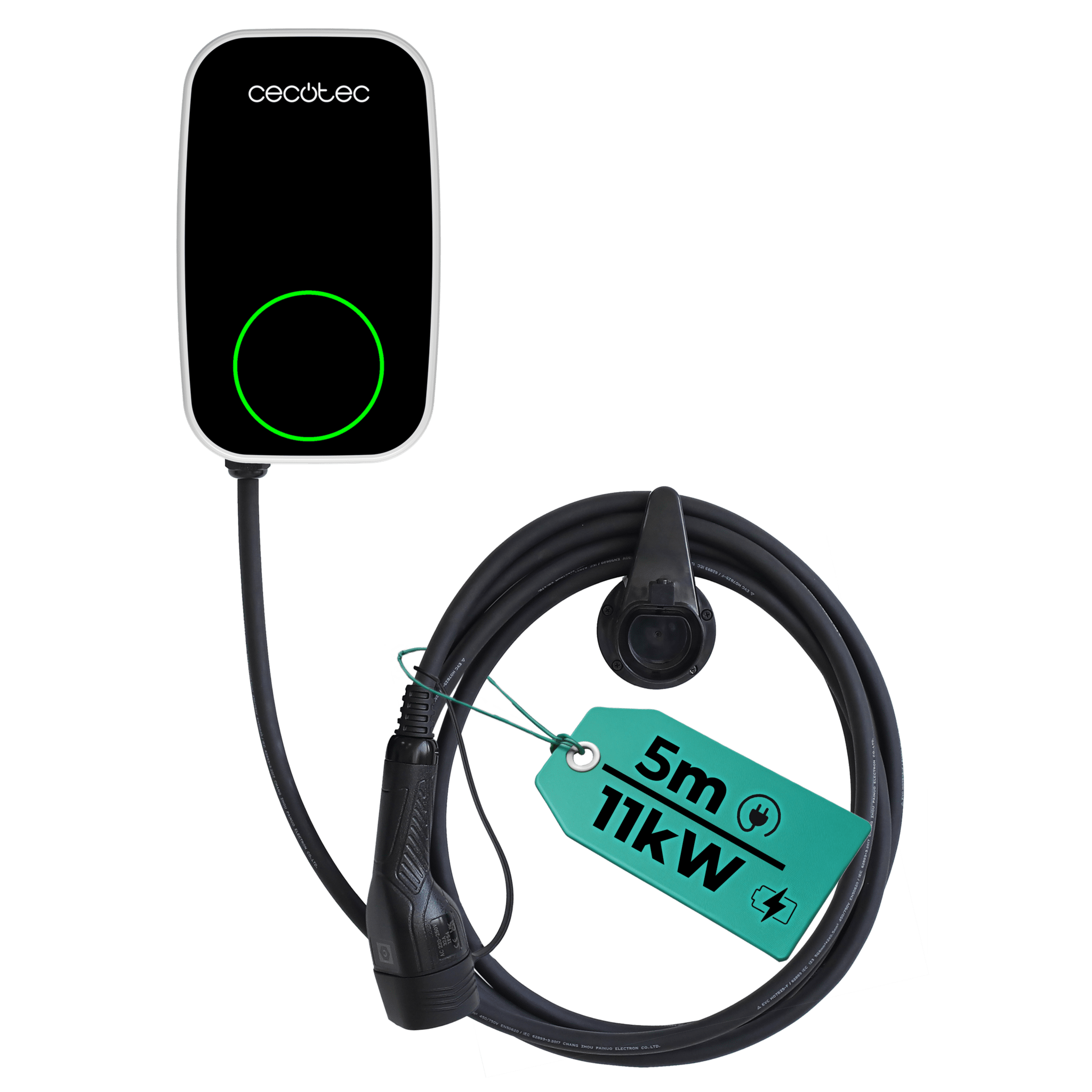 PIT&STOP SMART 11 kW Dreiphasige Ladestation mit 11 kW und 16 A, mit Typ‑2‑Stecker und 5‑Meter‑Kabel, für Elektro- und Plug‑in‑Hybridfahrzeuge. Kompatibel mit der Cecotec‑App über WLAN, um den Ladevorgang zu verwalten, zu programmieren und zu überwachen. Schutzart IP65, mit Display. Ideal für den Einsatz im Innen‑ und Außenbereich.