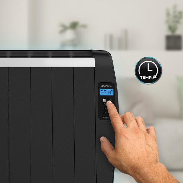 ReadyWarm 2100 Thermal Black Emisor térmico con 10 elementos y 1500 W, pantalla LCD, mando a distancia, temporizador programable, selección de temperatura, cobertura de 20 m² y máxima seguridad.