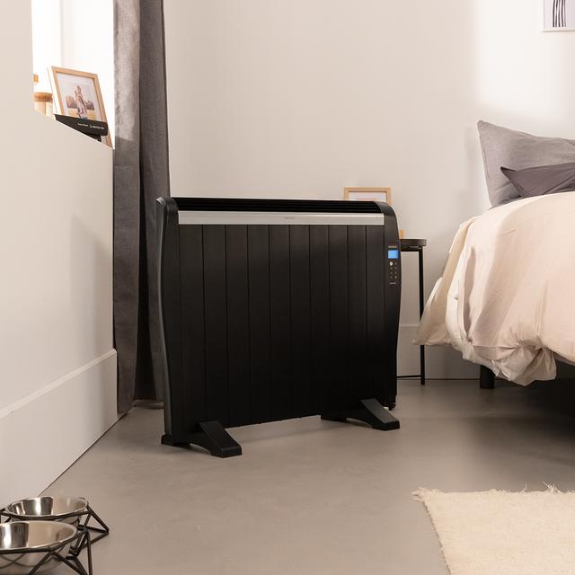 ReadyWarm 2100 Thermal Black Emisor térmico con 10 elementos y 1500 W, pantalla LCD, mando a distancia, temporizador programable, selección de temperatura, cobertura de 20 m² y máxima seguridad.