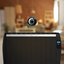 ReadyWarm 2100 Thermal Black Emisor térmico con 10 elementos y 1500 W, pantalla LCD, mando a distancia, temporizador programable, selección de temperatura, cobertura de 20 m² y máxima seguridad.