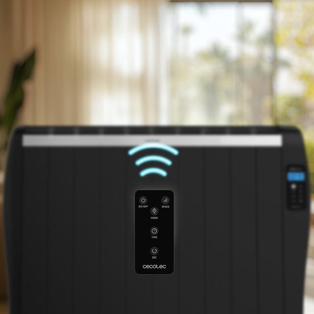 ReadyWarm 2100 Thermal Black Emisor térmico con 10 elementos y 1500 W, pantalla LCD, mando a distancia, temporizador programable, selección de temperatura, cobertura de 20 m² y máxima seguridad.