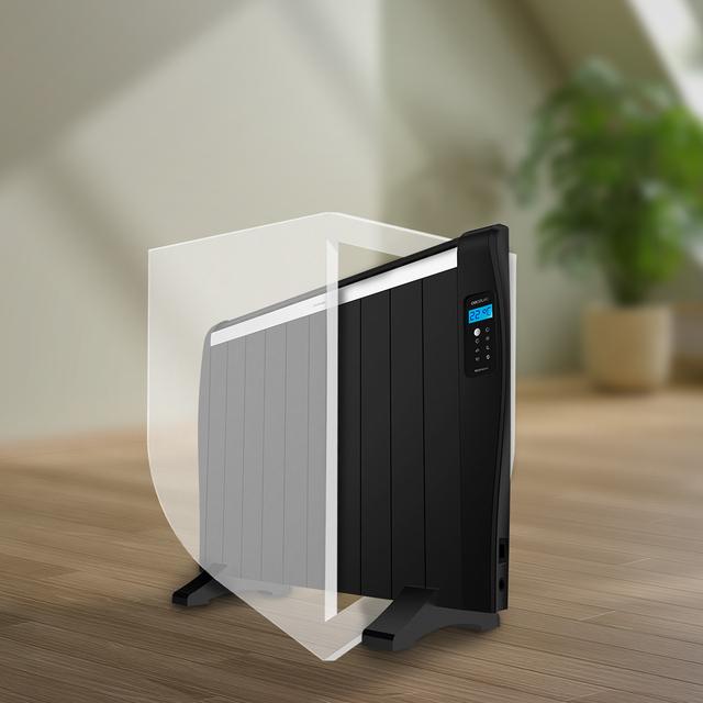 ReadyWarm 2100 Thermal Black Emisor térmico con 10 elementos y 1500 W, pantalla LCD, mando a distancia, temporizador programable, selección de temperatura, cobertura de 20 m² y máxima seguridad.